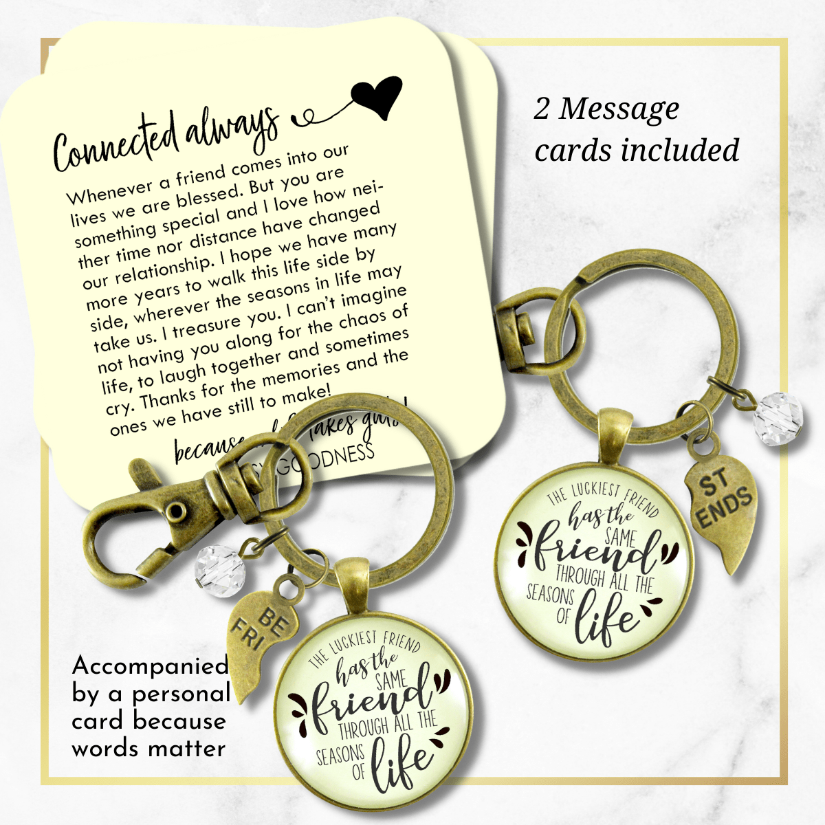 Best Friends Keychains Set of 2 The Luckiest Has Same Seasons of Life Jewelry - Gutsy Goodness