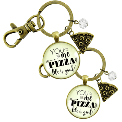 Pizza Keychains Set of 2 You Me Pizza Life Is Good Unisex Friendship Food Theme BFF Jewelry Slice - Gutsy Goodness