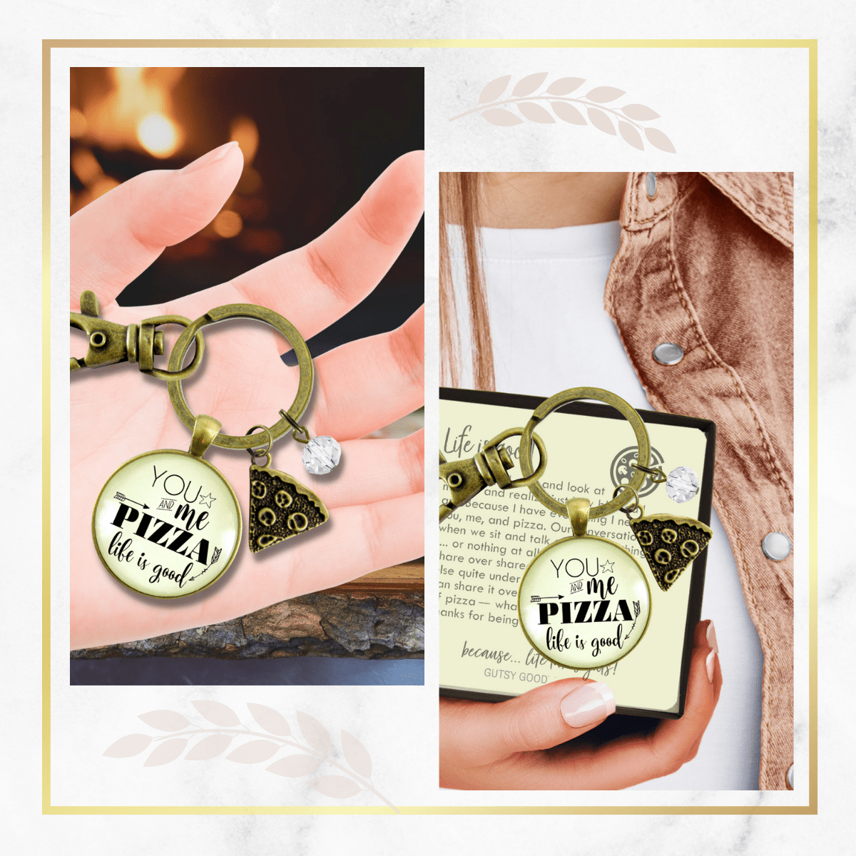 Pizza Keychains Set of 2 You Me Pizza Life Is Good Unisex Friendship Food Theme BFF Jewelry Slice - Gutsy Goodness