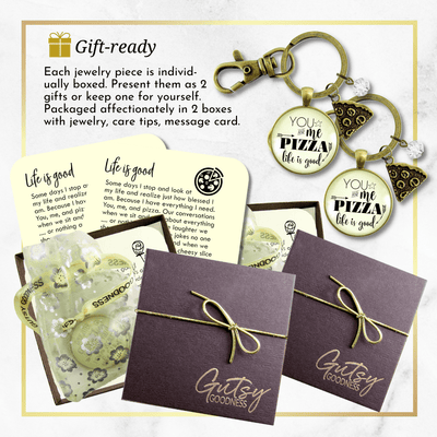 Pizza Keychains Set of 2 You Me Pizza Life Is Good Unisex Friendship Food Theme BFF Jewelry Slice - Gutsy Goodness