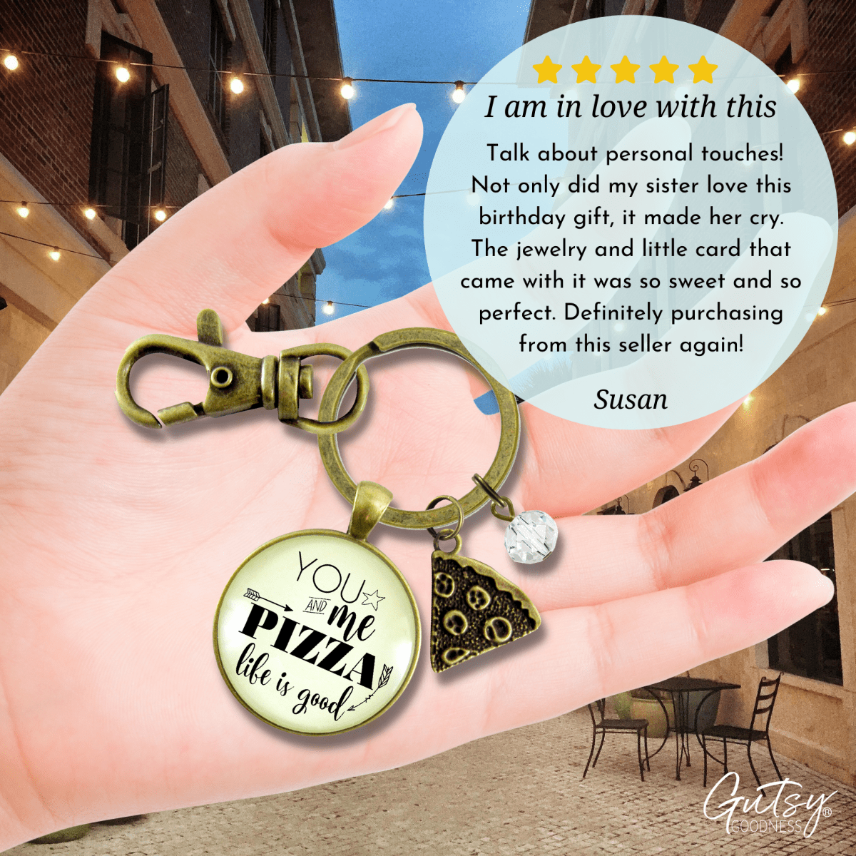 Pizza Keychains Set of 2 You Me Pizza Life Is Good Unisex Friendship Food Theme BFF Jewelry Slice - Gutsy Goodness