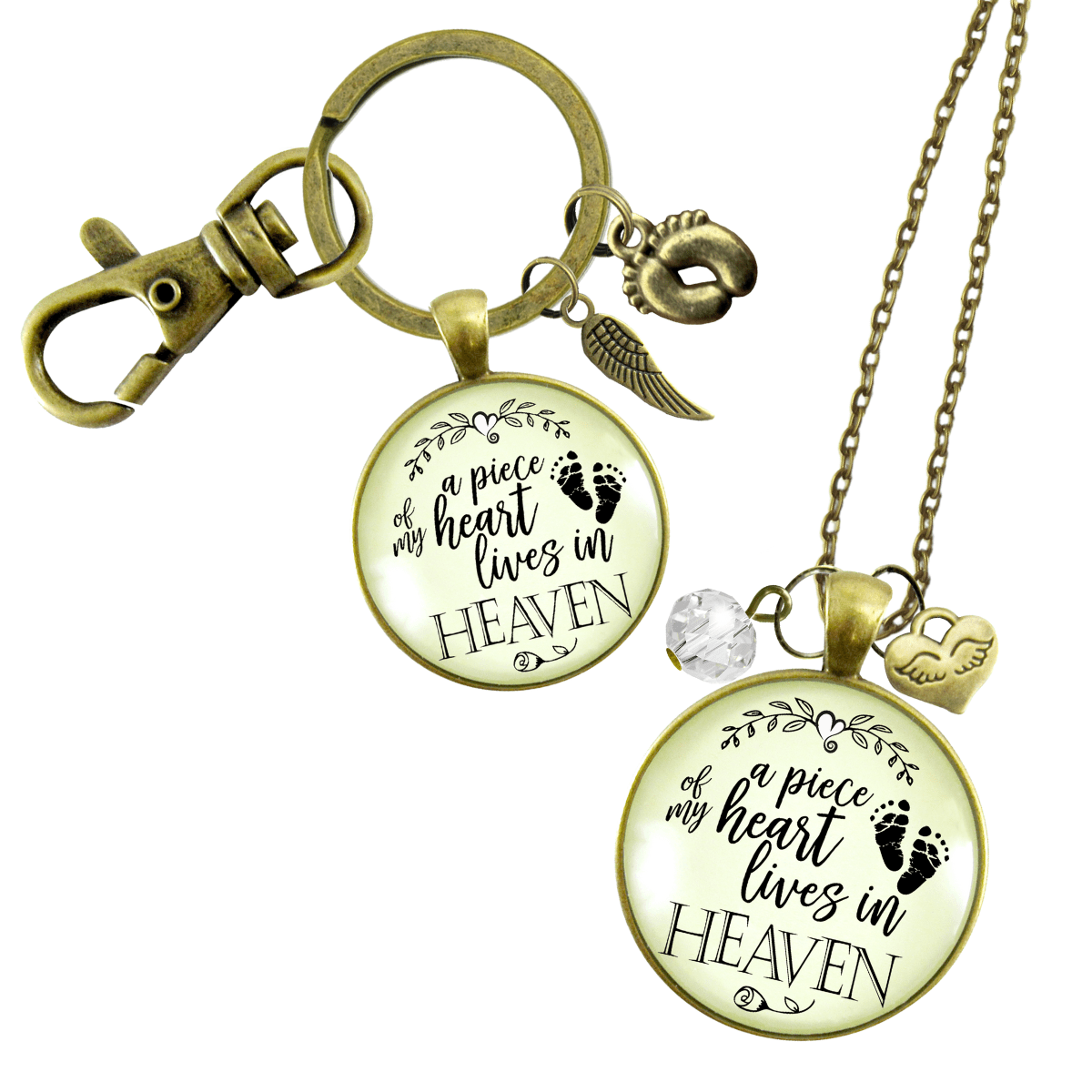 Baby Loss Memorial Set Mom Necklace & Dad Keychain A Piece Of My Heart in Heaven Miscarriage - Gutsy Goodness