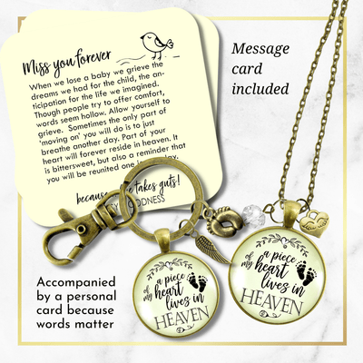Baby Loss Memorial Set Mom Necklace & Dad Keychain A Piece Of My Heart in Heaven Miscarriage - Gutsy Goodness