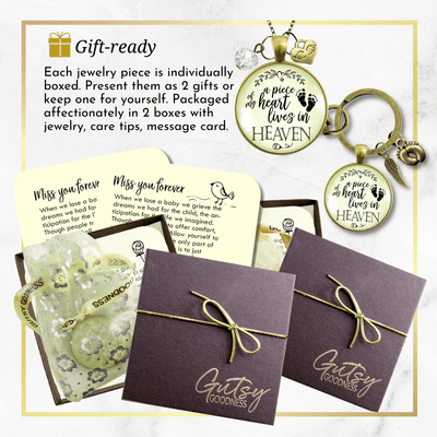 Baby Loss Memorial Set Mom Necklace & Dad Keychain A Piece Of My Heart in Heaven Miscarriage - Gutsy Goodness