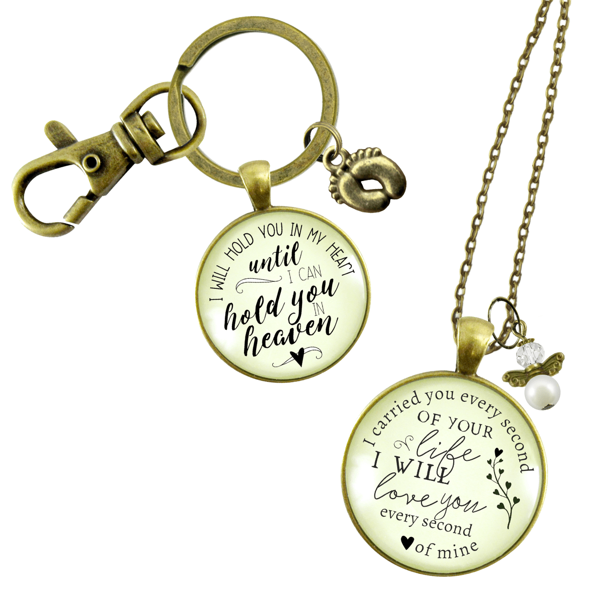 Baby Loss Memorial Set Mom Carried Necklace & Dad Hold You Keychain Miscarriage - Gutsy Goodness