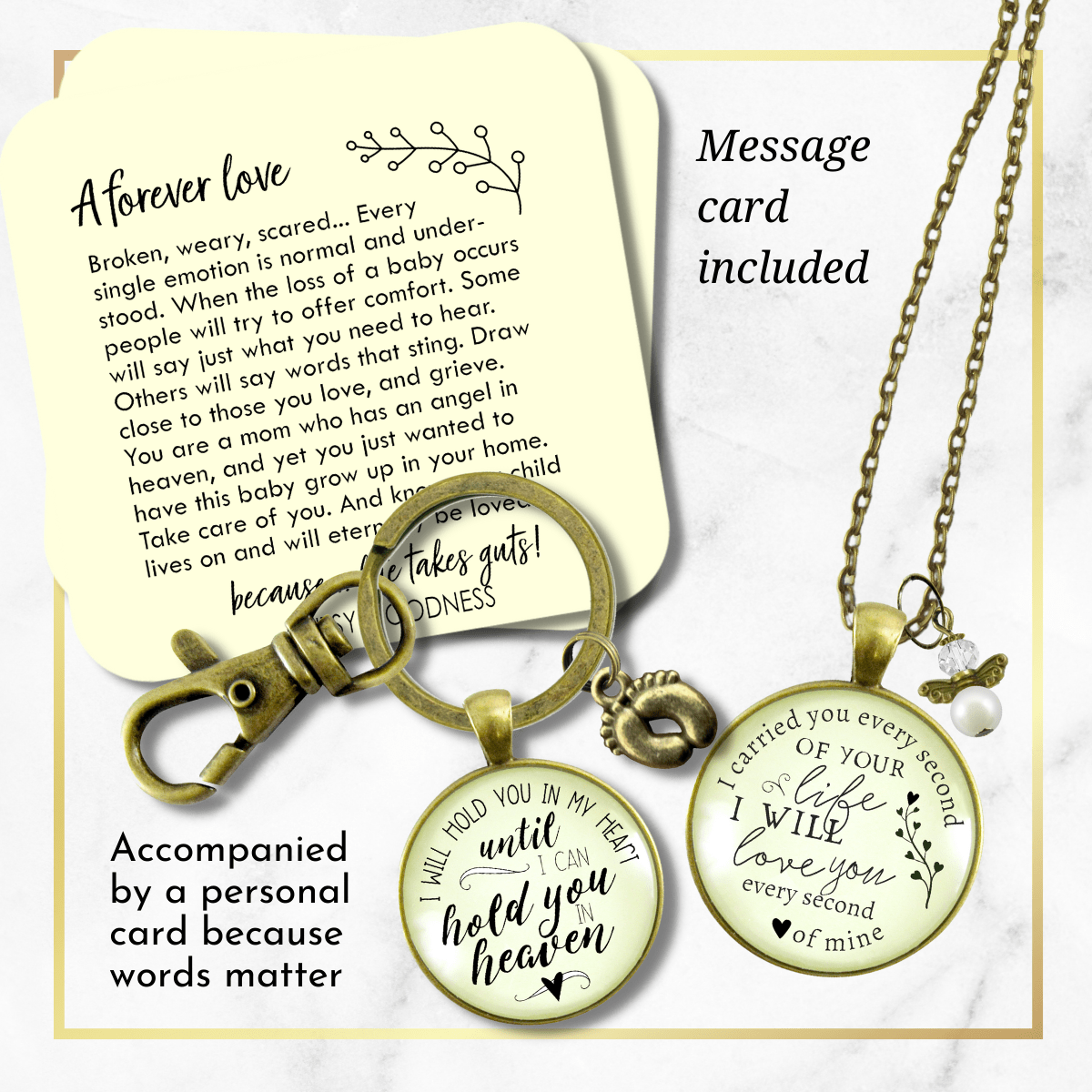 Baby Loss Memorial Set Mom Carried Necklace & Dad Hold You Keychain Miscarriage - Gutsy Goodness
