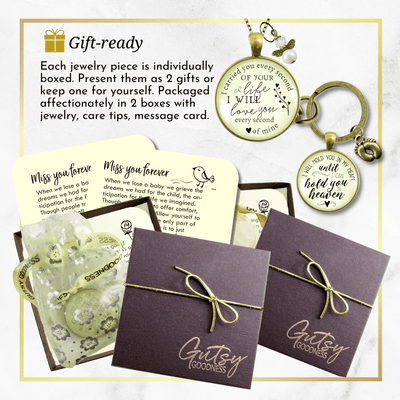 Baby Loss Memorial Set Mom Carried Necklace & Dad Hold You Keychain Miscarriage - Gutsy Goodness