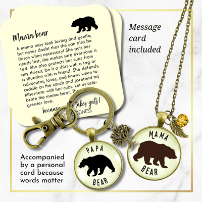 Mama Bear Papa Bear Matching Jewelry Necklace & Keychain Grandparent Gift New Parents Baby Shower - Gutsy Goodness