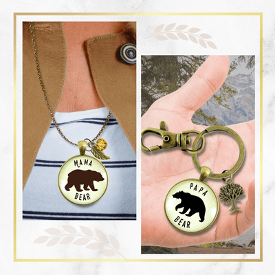 Mama Bear Papa Bear Matching Jewelry Necklace & Keychain Grandparent Gift New Parents Baby Shower - Gutsy Goodness