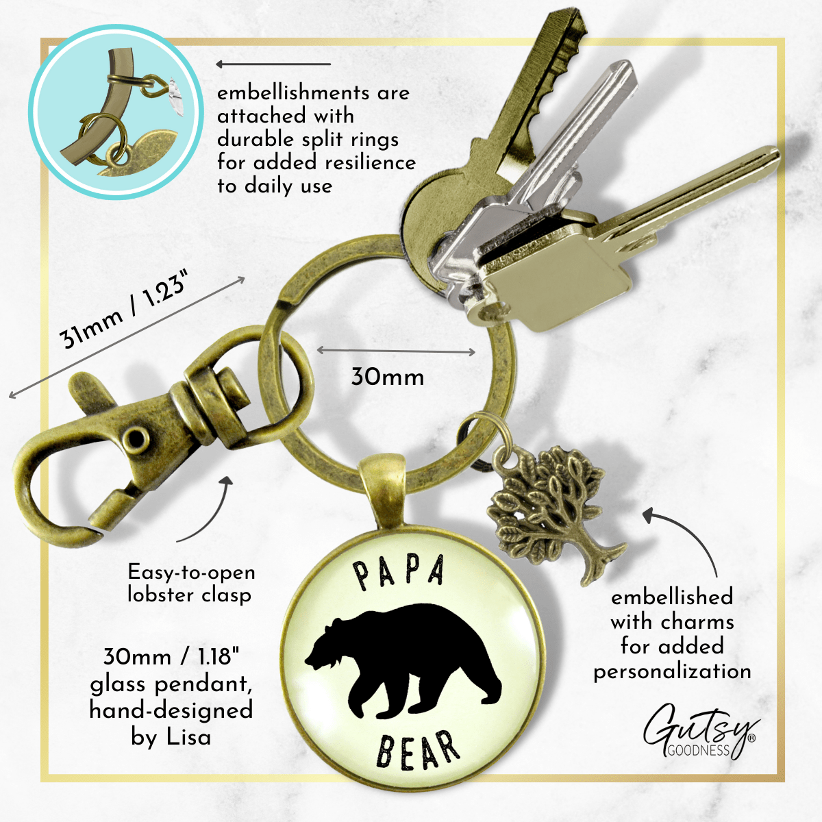 Mama Bear Papa Bear Matching Jewelry Necklace & Keychain Grandparent Gift New Parents Baby Shower - Gutsy Goodness