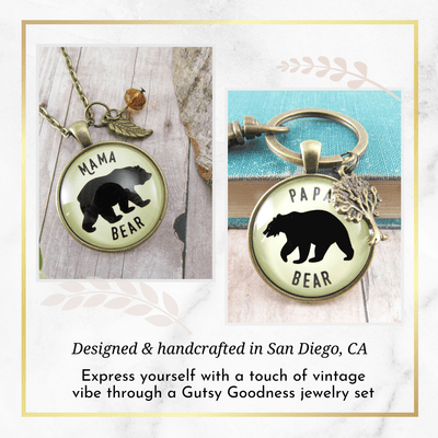 Mama Bear Papa Bear Matching Jewelry Necklace & Keychain Grandparent Gift New Parents Baby Shower - Gutsy Goodness