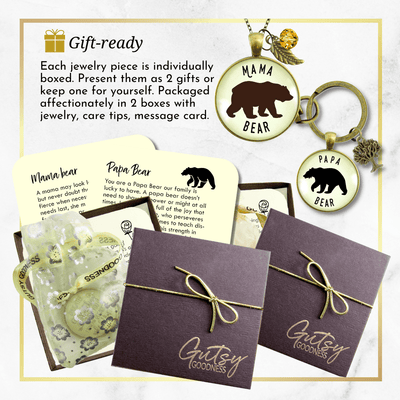 Mama Bear Papa Bear Matching Jewelry Necklace & Keychain Grandparent Gift New Parents Baby Shower - Gutsy Goodness