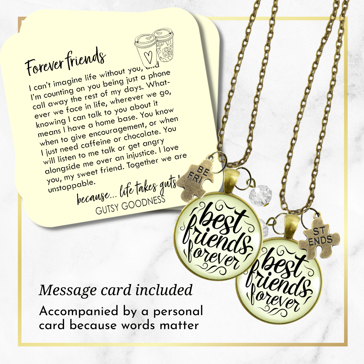 Best Friends Forever Necklaces Set of 2 Bff Quote Jewelry Charm - Gutsy Goodness