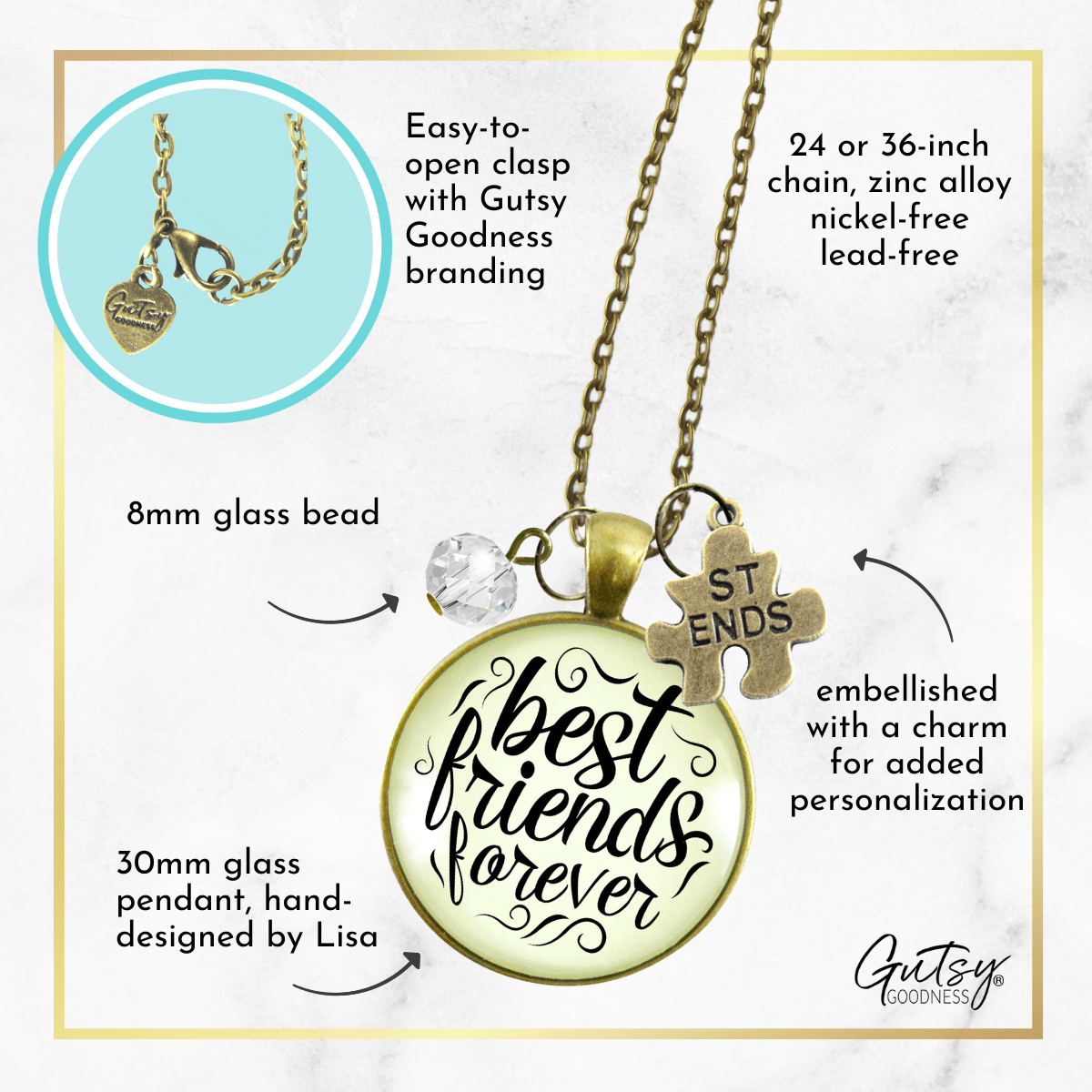 Best Friends Forever Necklaces Set of 2 Bff Quote Jewelry Charm - Gutsy Goodness