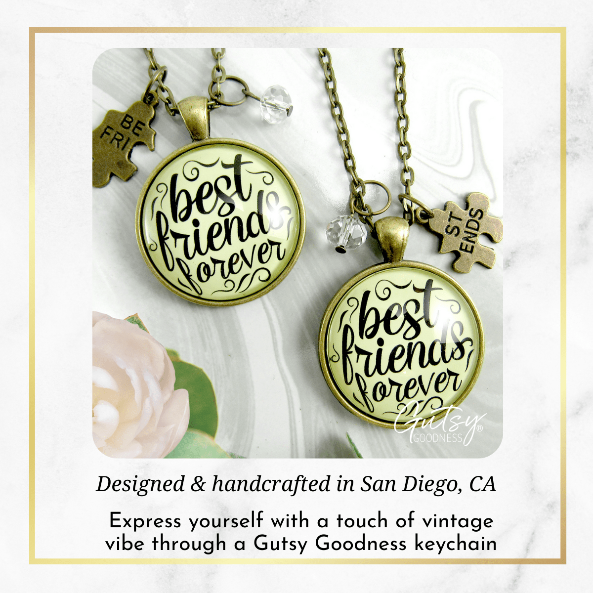 Best Friends Forever Necklaces Set of 2 Bff Quote Jewelry Charm - Gutsy Goodness