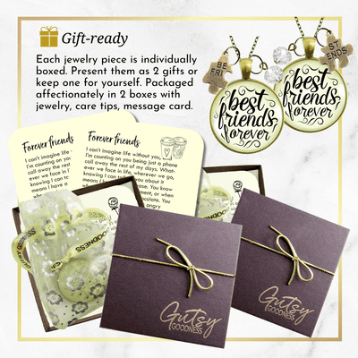 Best Friends Forever Necklaces Set of 2 Bff Quote Jewelry Charm - Gutsy Goodness