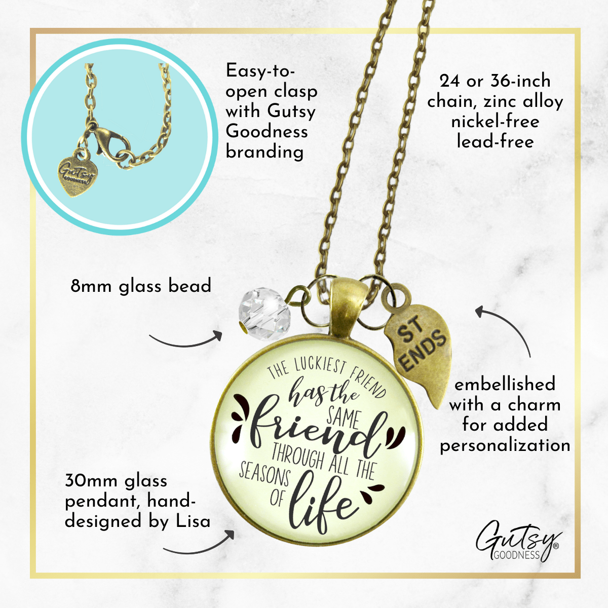 Best Set of 2 Necklaces Luckiest BFF Life Quote Jewelry - Gutsy Goodness