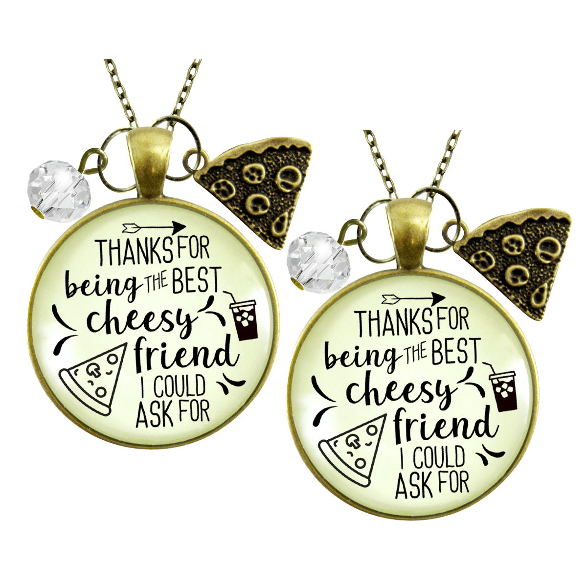 Set of 2 Pizza Friendship Necklaces Cheesy Best Friends BFF Jewelry Gift Charm - Gutsy Goodness