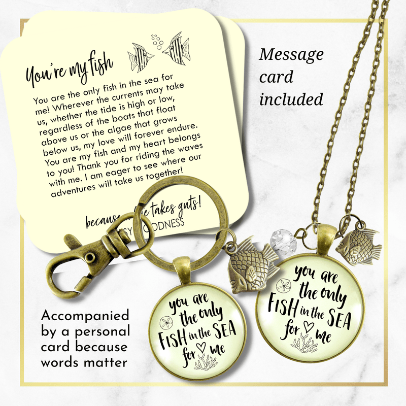Fishing Couples Set Necklace Keychain You Are Only Fish In Sea Romantic Gift Match His Hers - Gutsy Goodness