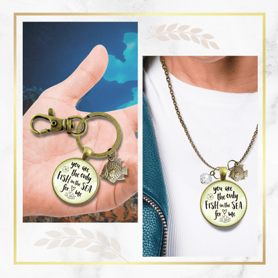 Fishing Couples Set Necklace Keychain You Are Only Fish In Sea Romantic Gift Match His Hers - Gutsy Goodness