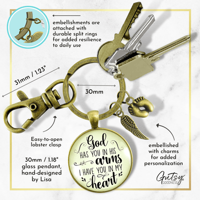 Baby Loss Memorial Set Mom Necklace & Dad Keychain God Has You In His Arms Miscarriage - Gutsy Goodness