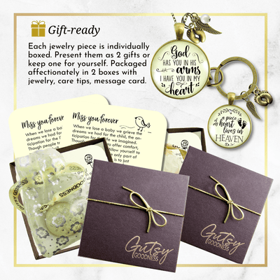 Baby Loss Memorial Set Mom Necklace & Dad Keychain God Has You In His Arms Miscarriage - Gutsy Goodness